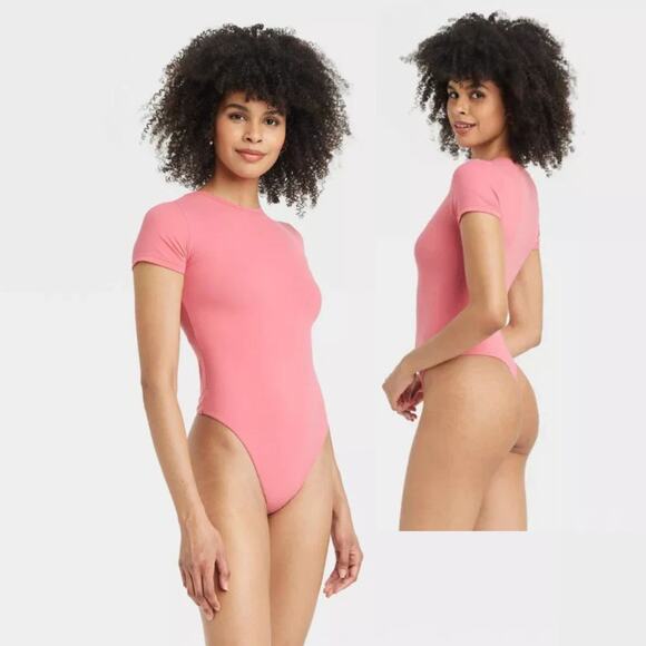 Auden Women's Luxury Collection 4 Way Stretch Short Sleeve Bodysuit Coral Size S - Picture 1 of 5